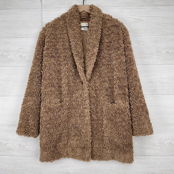 Aritzia Wilfred Free Plush Teddy Grete Faux Fur Jacket Small Tan One Button Coat - Picture 2 of 14